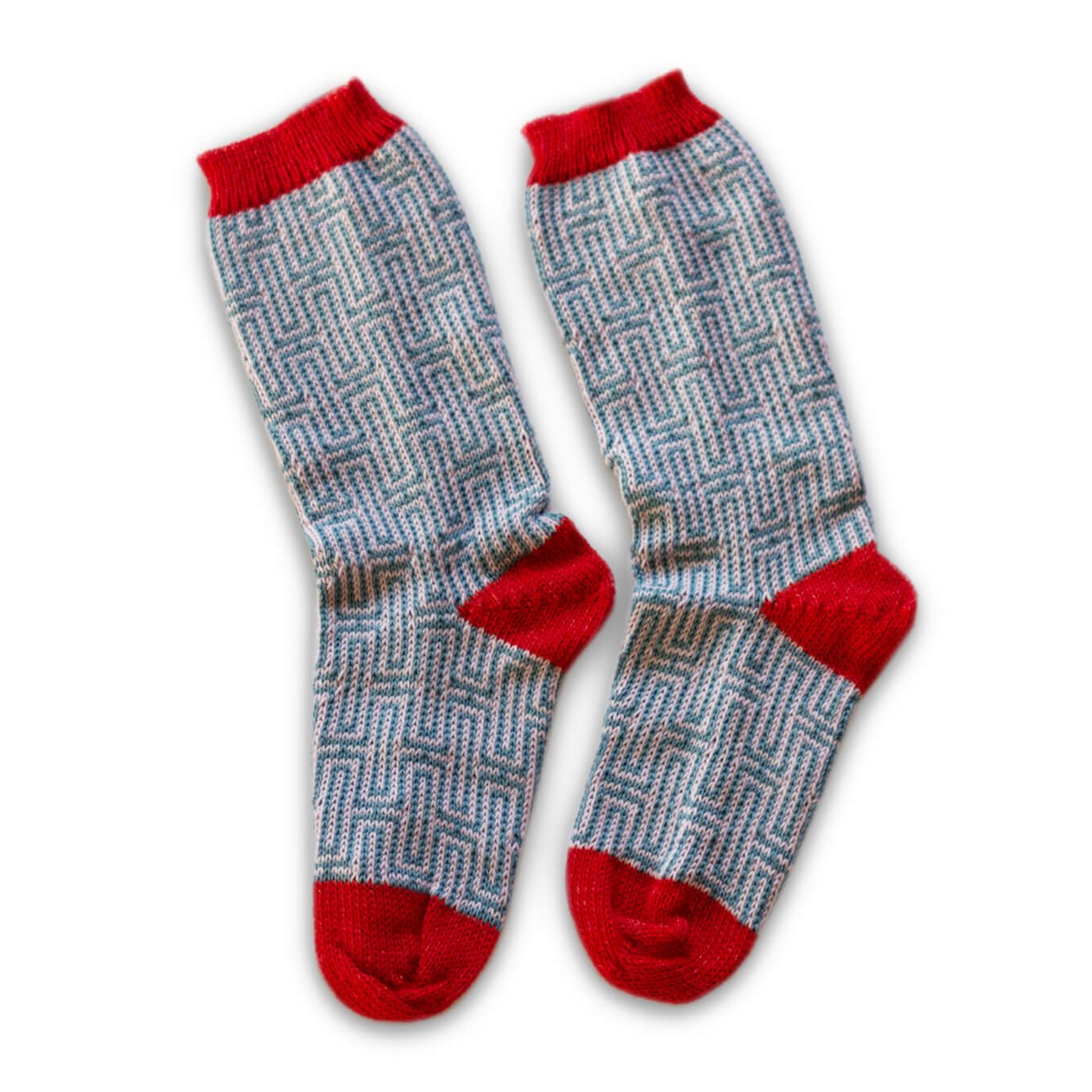 Calzettoni in lana labyrinth celeste rosa fragola taglia 38-40