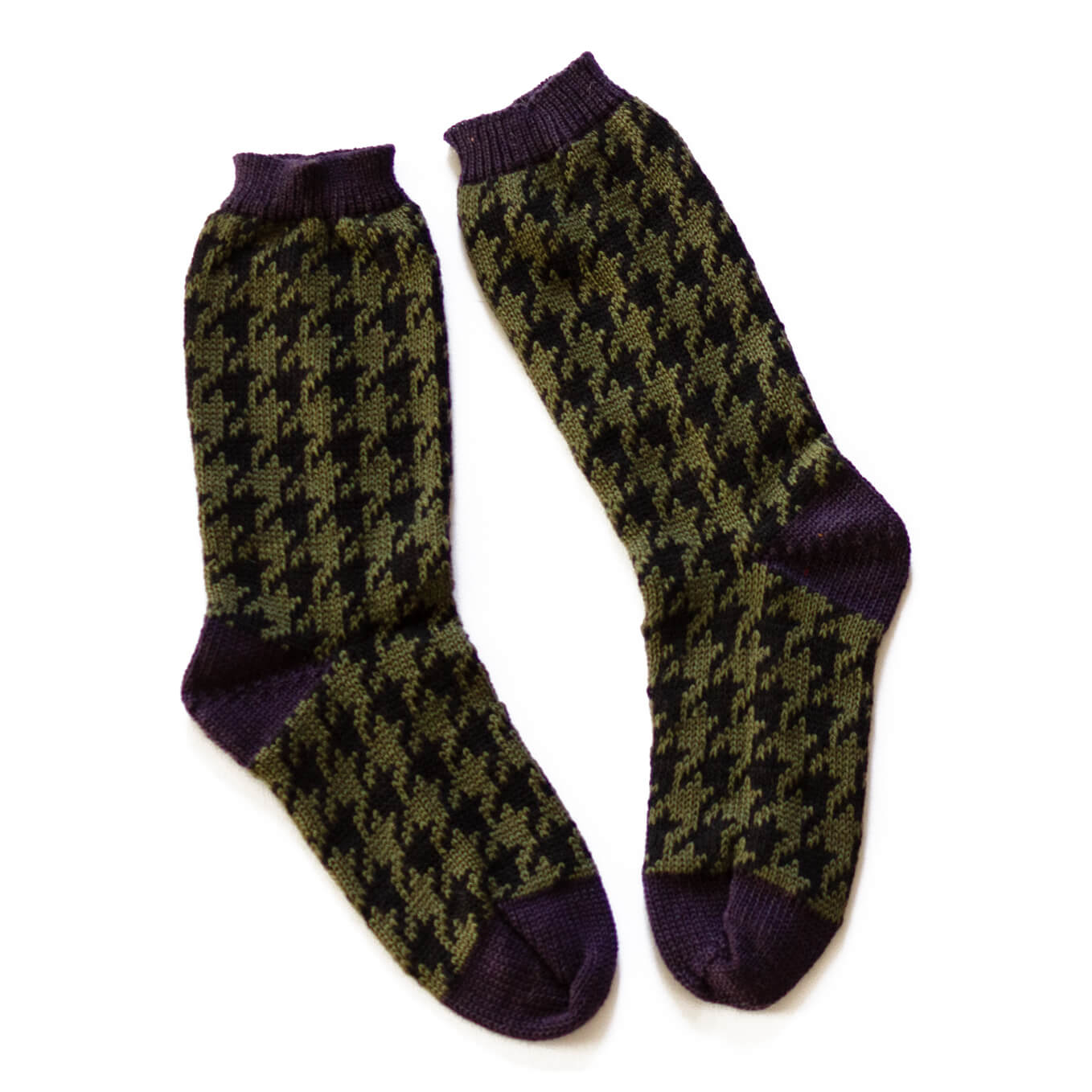 Calzettoni in lana pieddepoule verde nero viola taglia 41-43